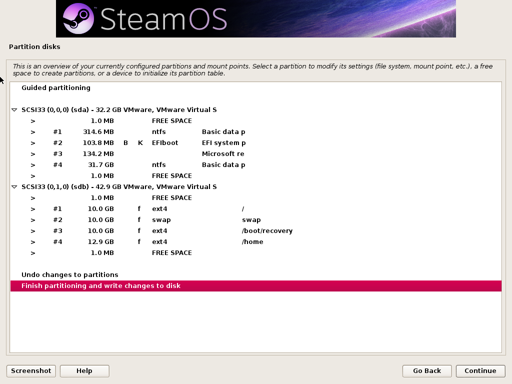 A completed partition setup