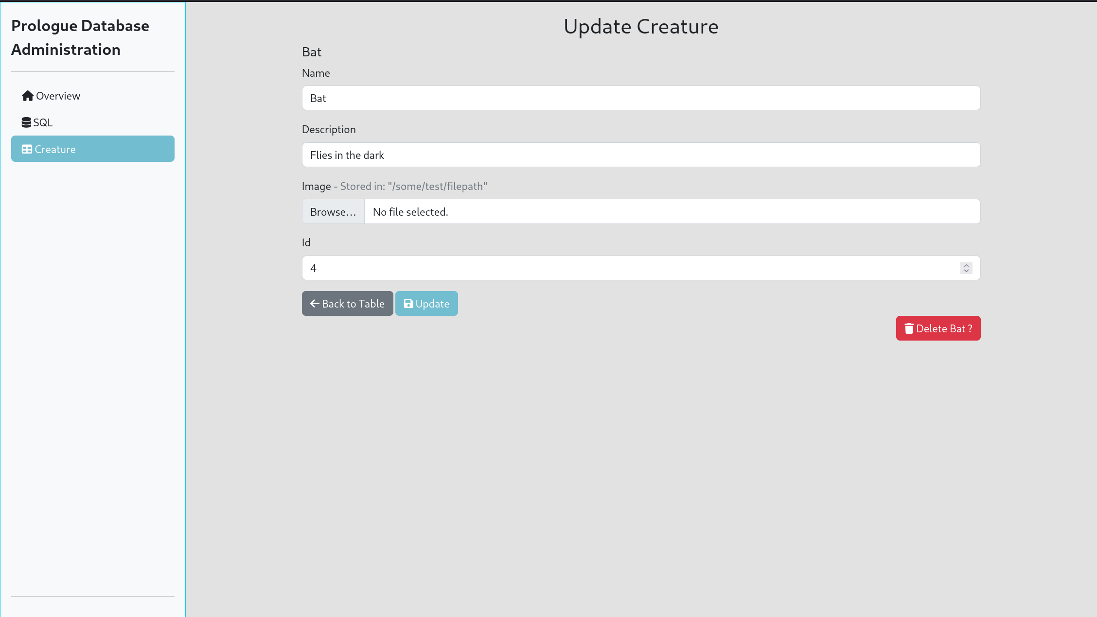 Update Form for a specific model in example