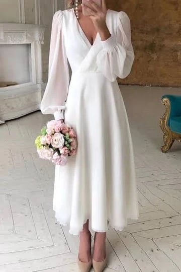 june-bridals-elegant-long-sleeve-casual-short-wedding-dress-simple-white-a-line-v-neck-chiffon-rusti-1