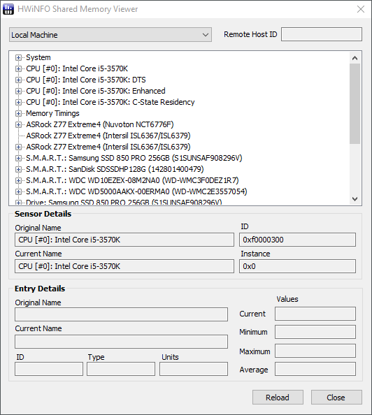 HWiNFO Shared Memory Viewer Window