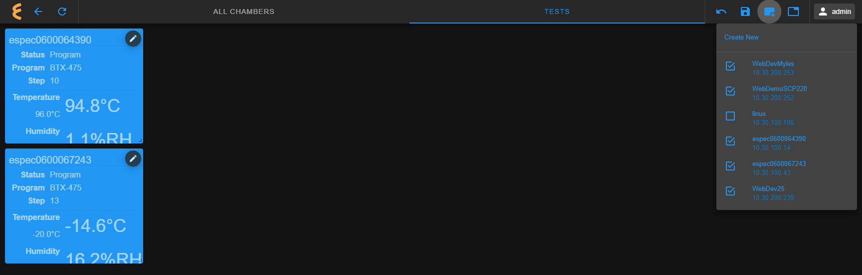Populating two EWC devices in TESTS