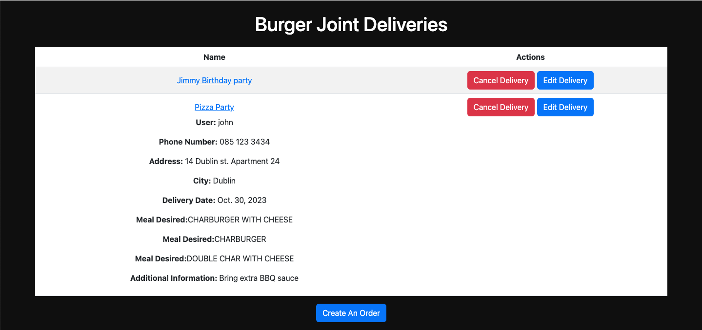 view deliveries page