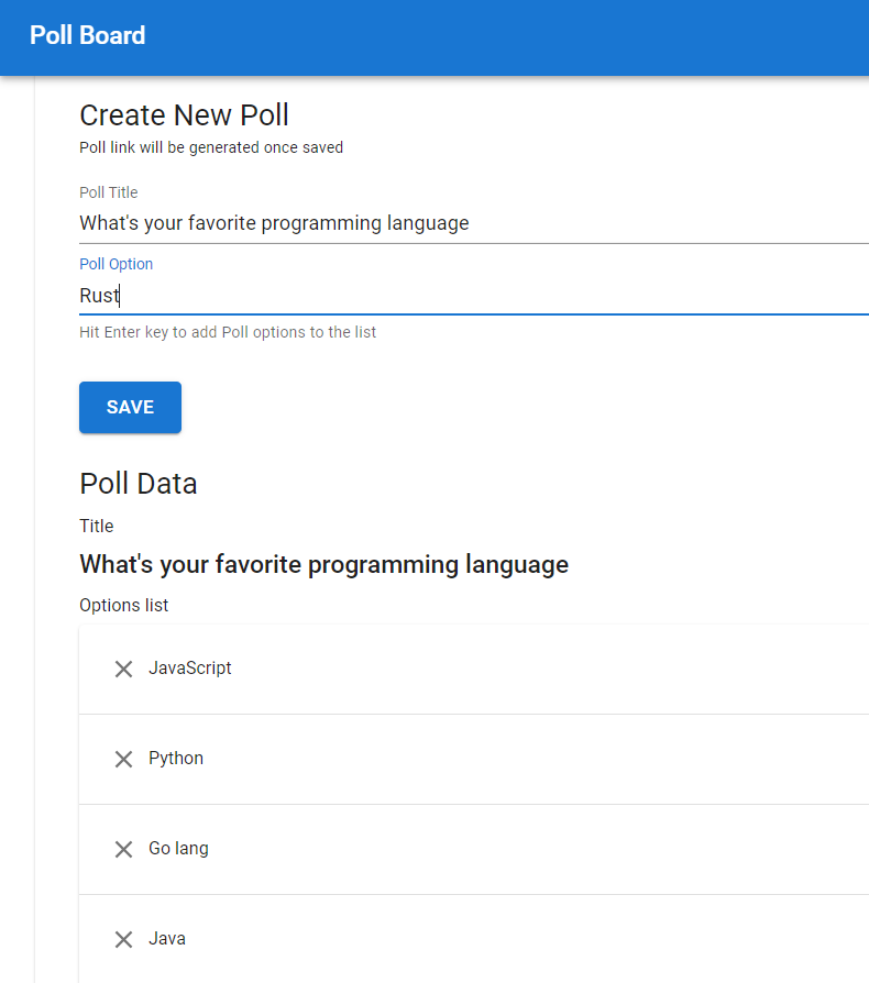 Create new Poll page