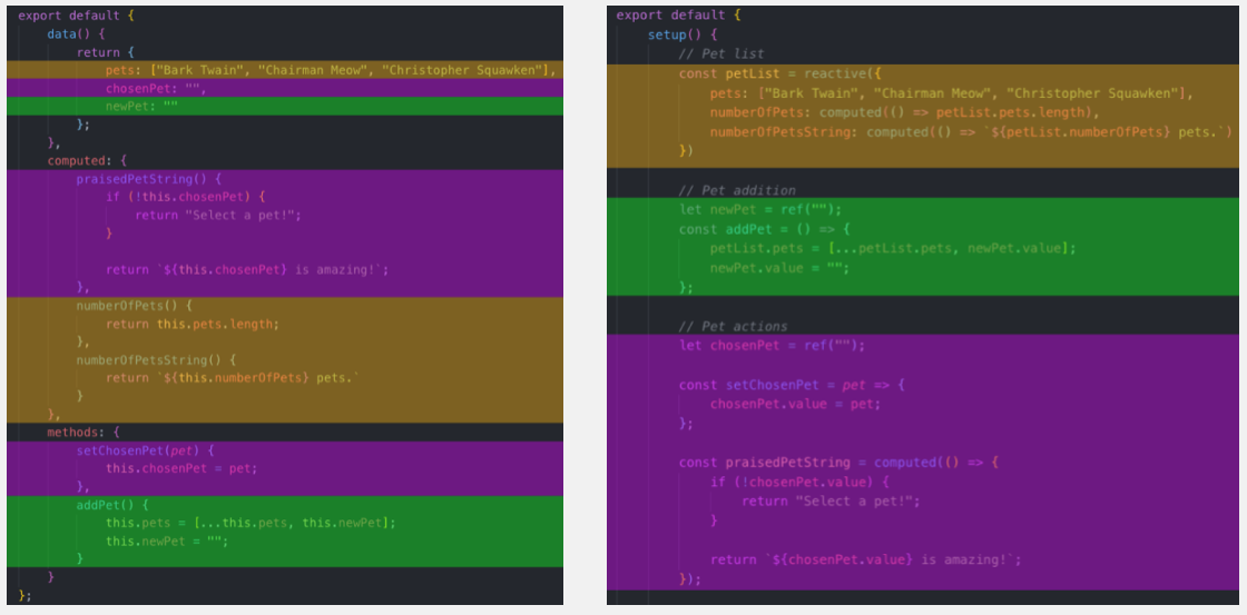 Vue 2.x vs 3 component structure