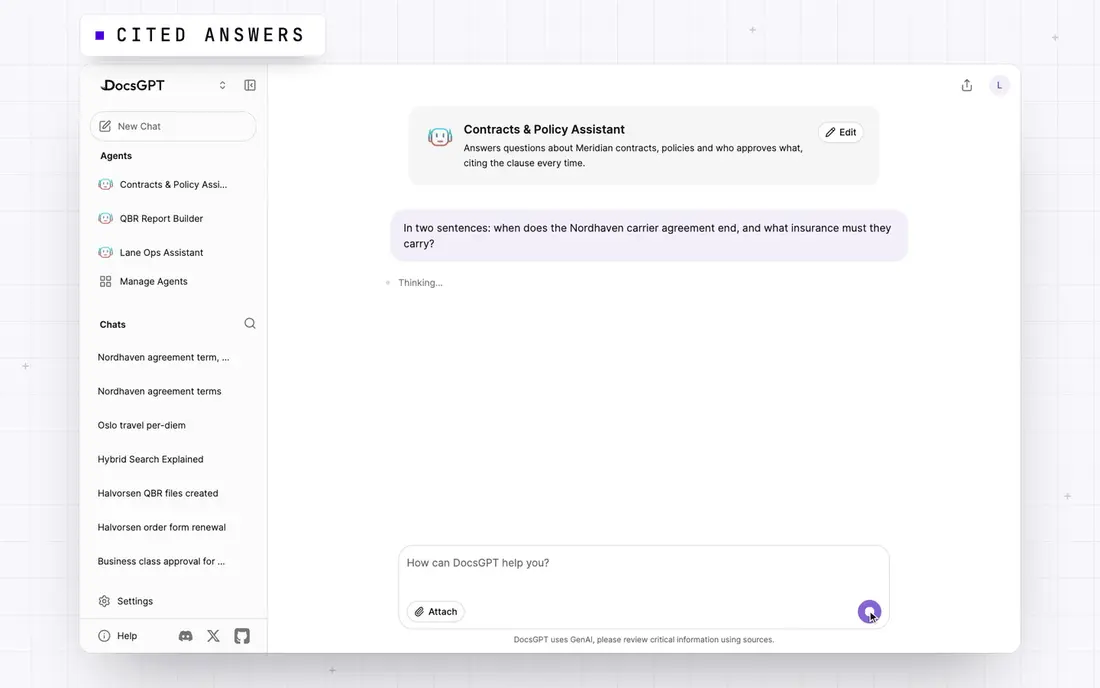 DocsGPT overview: answers with citations, knowledge, agents, visual workflows, tools and connectors, observability