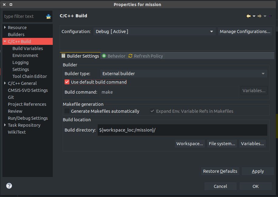 Telling Atollic to not generate makefiles