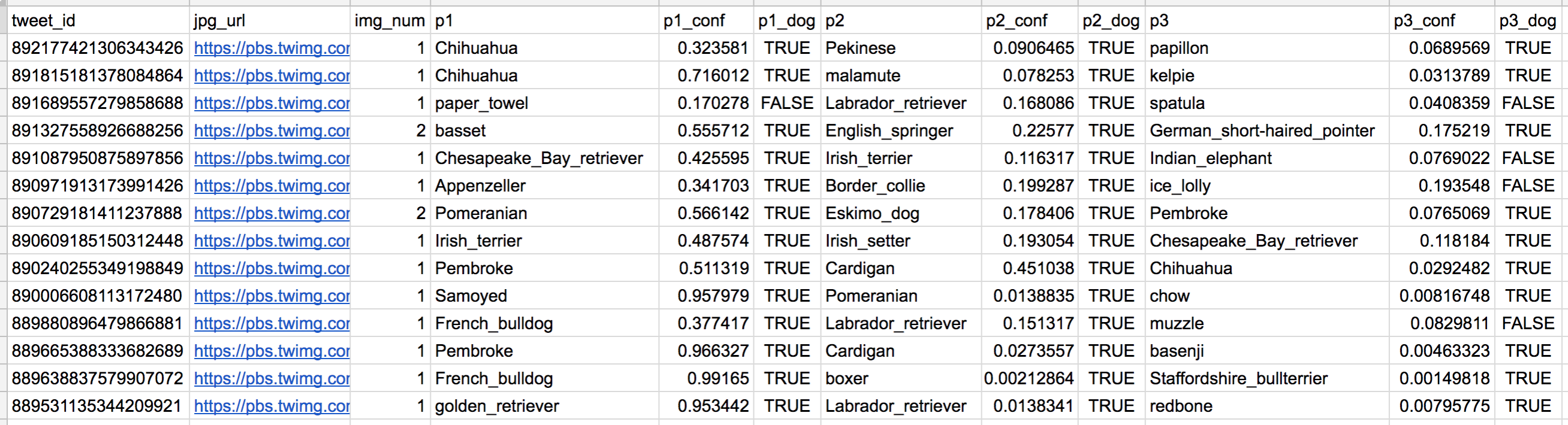 Tweet image prediction data