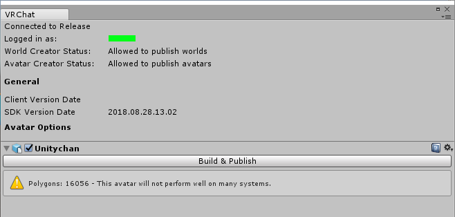 VRChat SDK option > Show Build Control Panel