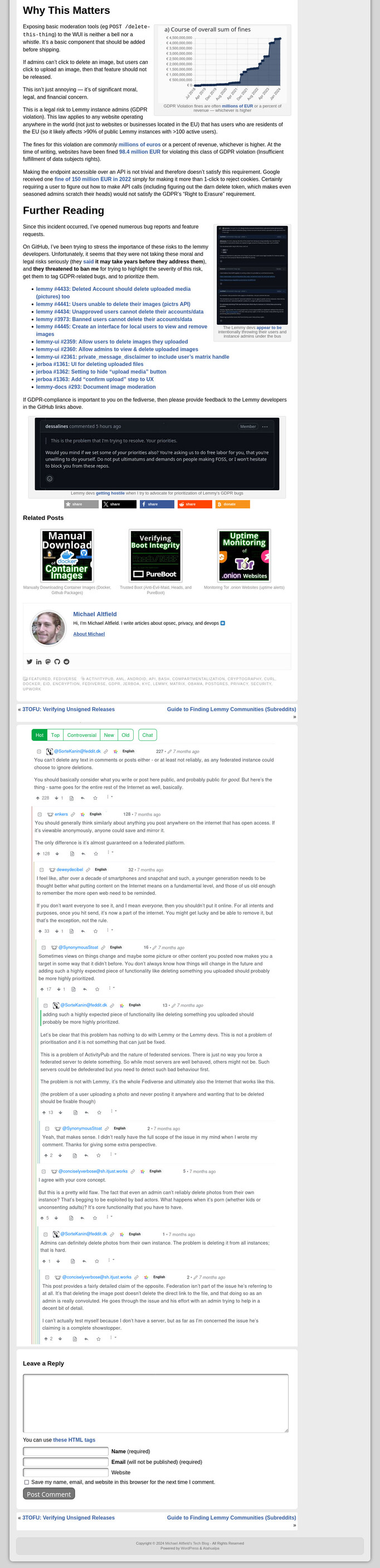 screenshot of a wordpress article with a lot of nested comments after the article