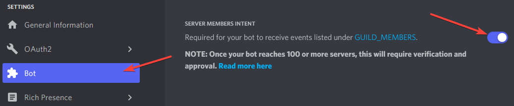 Enable Server Members Intent