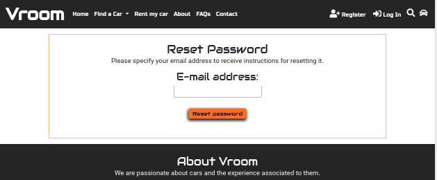 Reset Password page