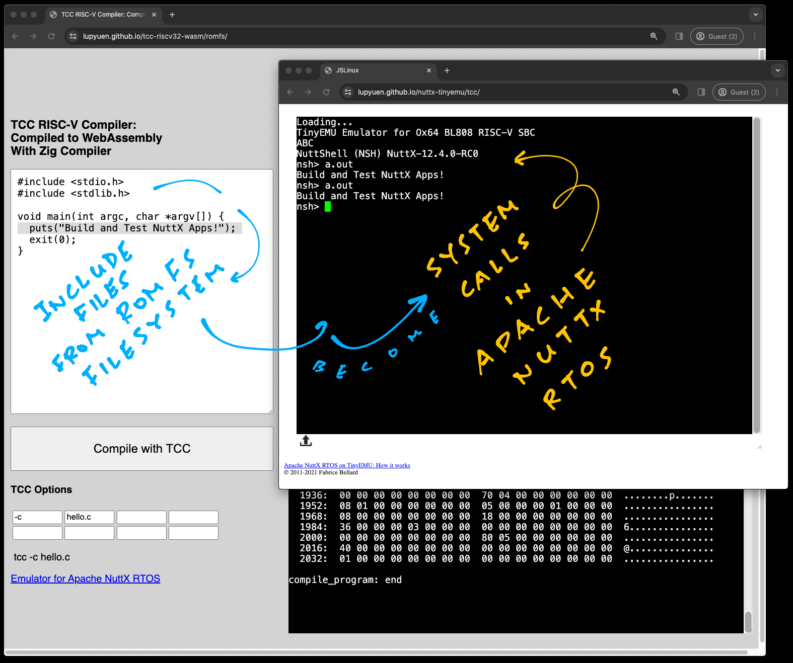 TCC RISC-V Compiler: Compiled to WebAssembly with Zig Compiler