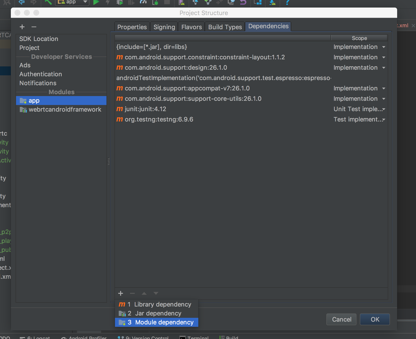 Add Module Dependency WebRTC Android SDK