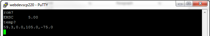 Example of PuTTY command data and response data