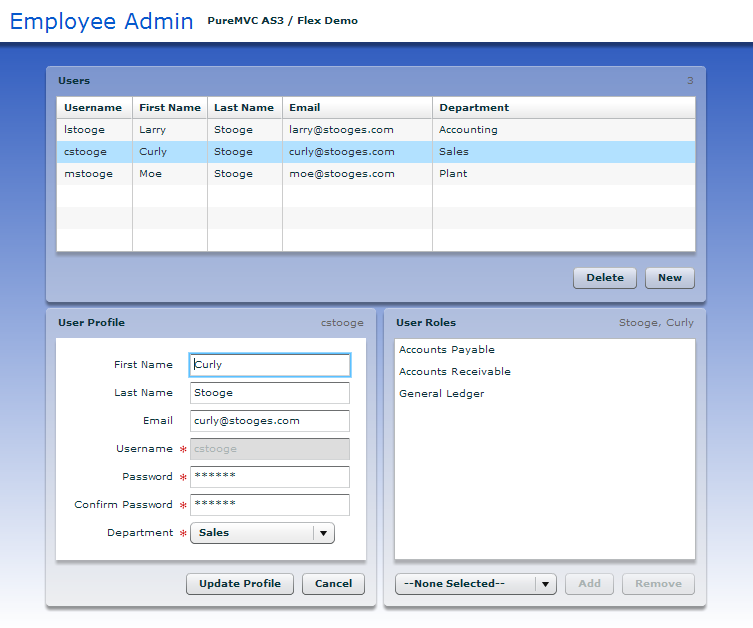 PureMVC AS3 Demo: Employee Admin