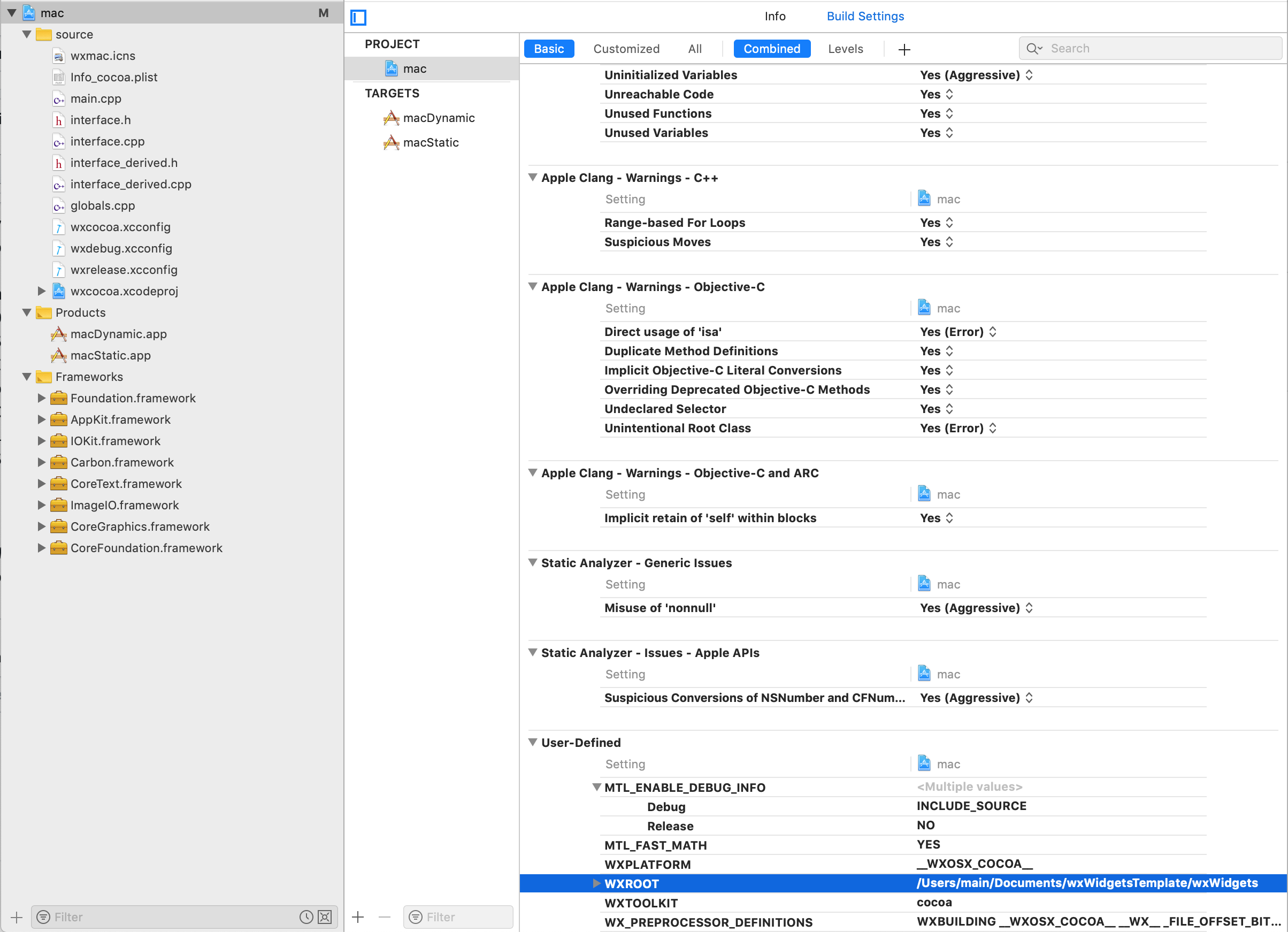 Xcode Build Settings screenshot