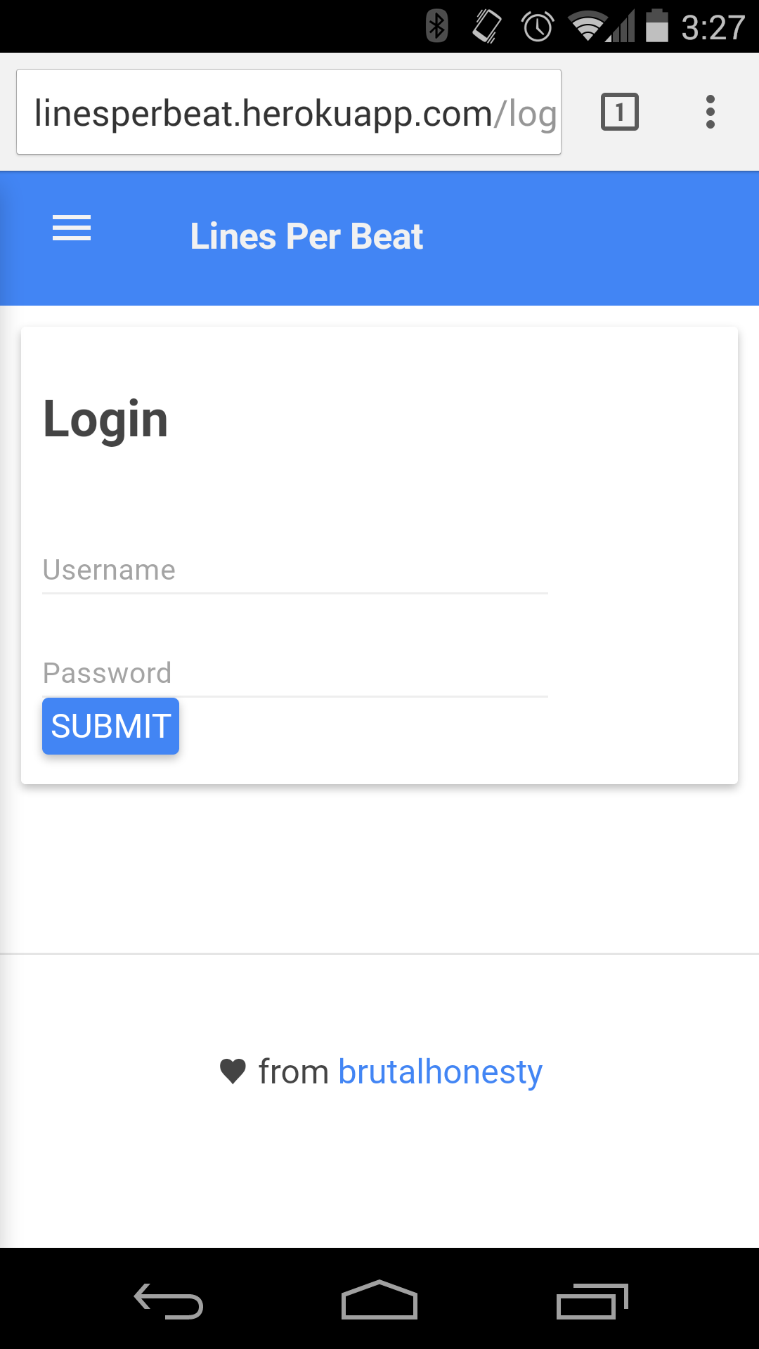 Screenshot of mobile login page