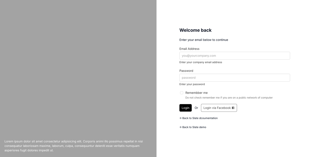 Slate UI Auth Login Screen Screenshot