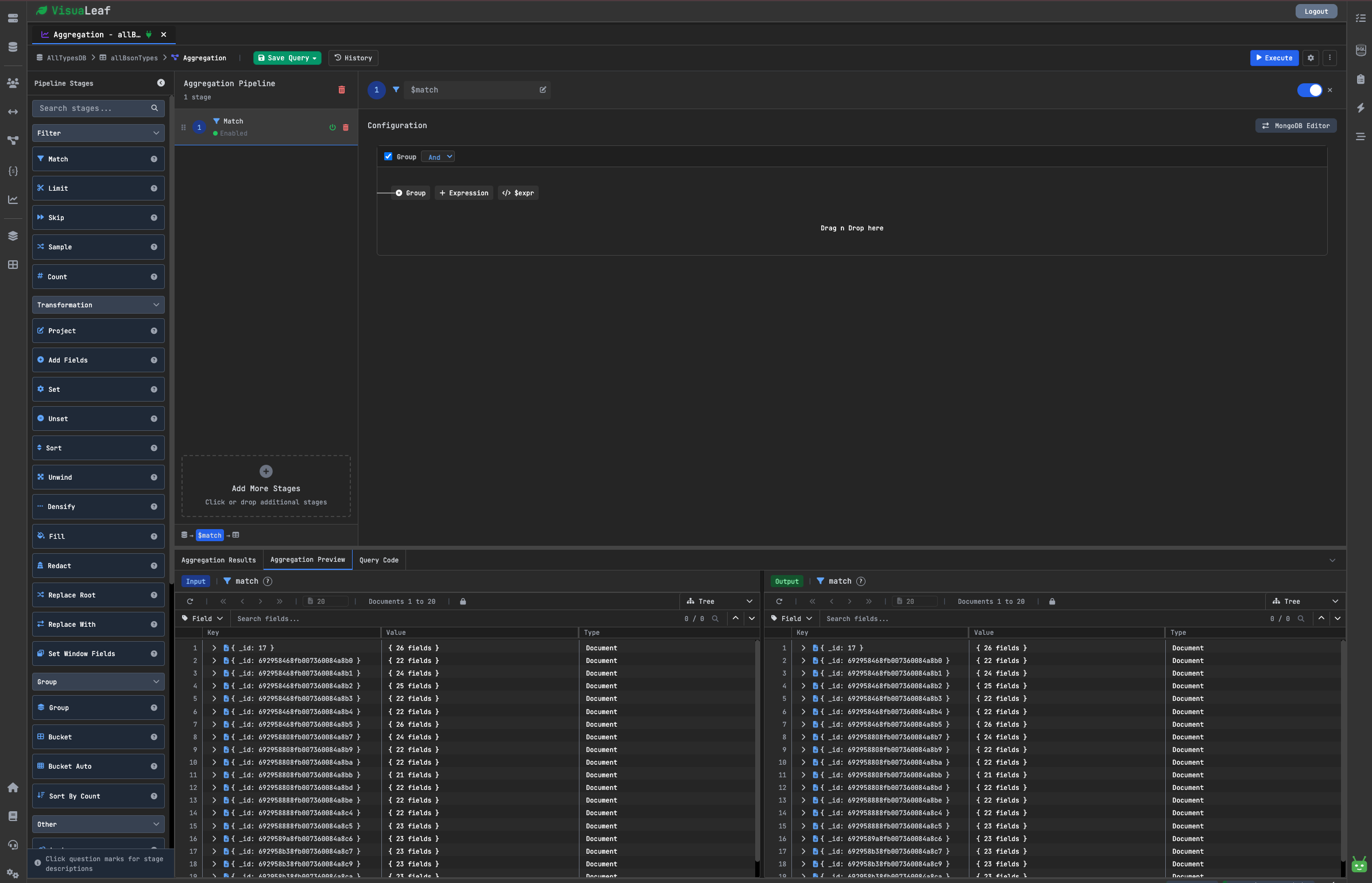 Aggregation Pipeline Designer