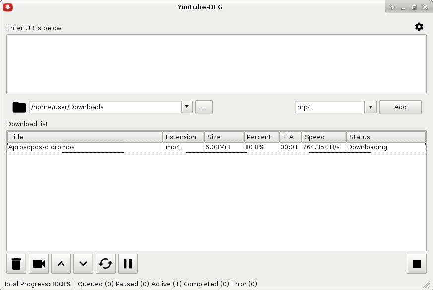 youtube-dl-gui main window