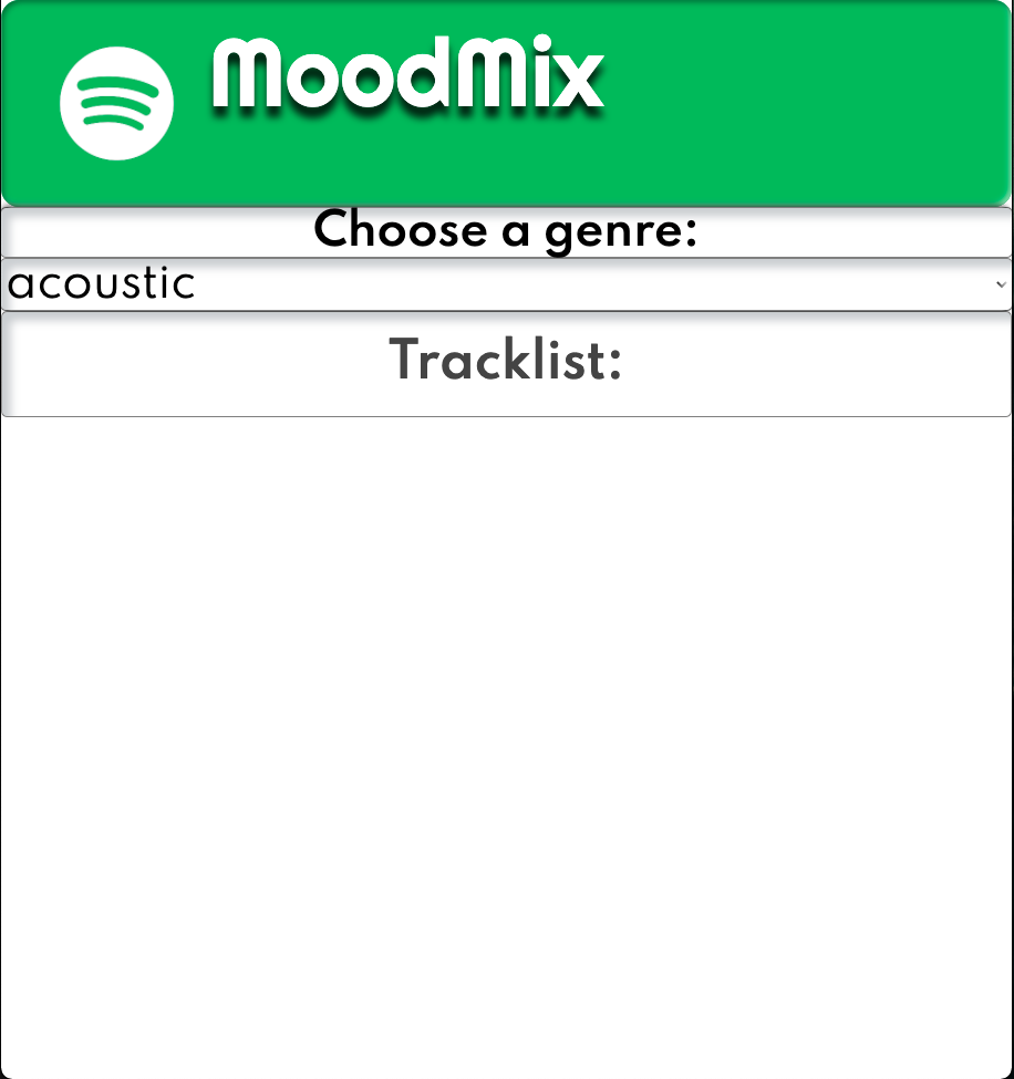 app view of dropdown menu to select a genre