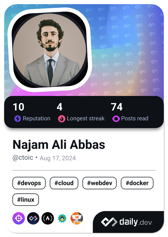 Najam Ali Abbas's Dev Card