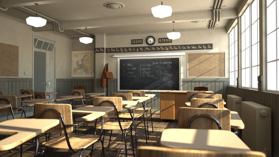 Classroom from https://www.blender.org/download/demo-files