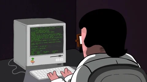 Some animation with some guy writing the code