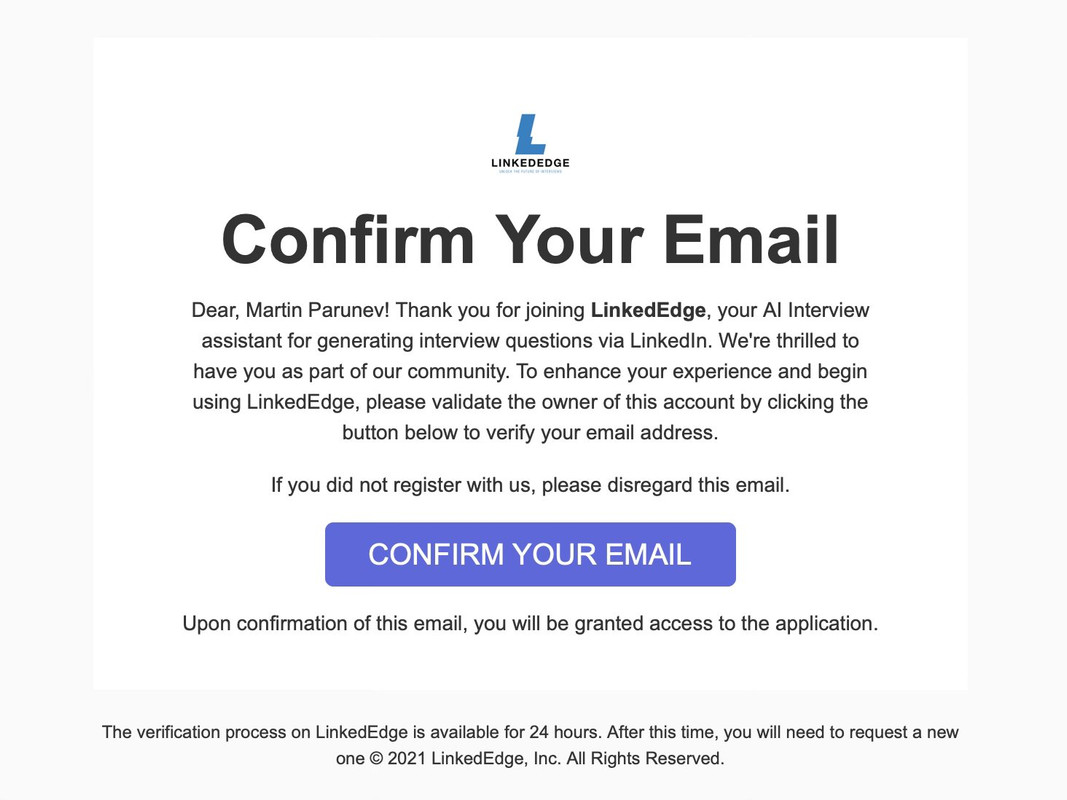 LinkedEdge Confirm your email pattern