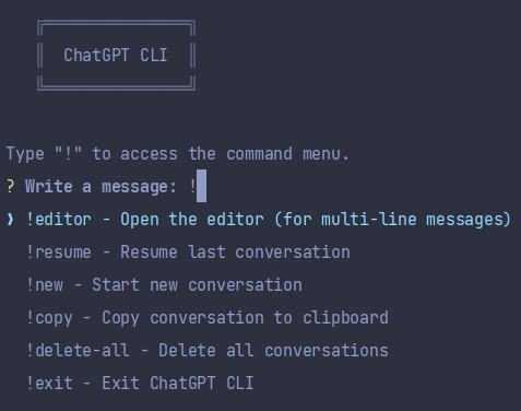 Commands menu preview