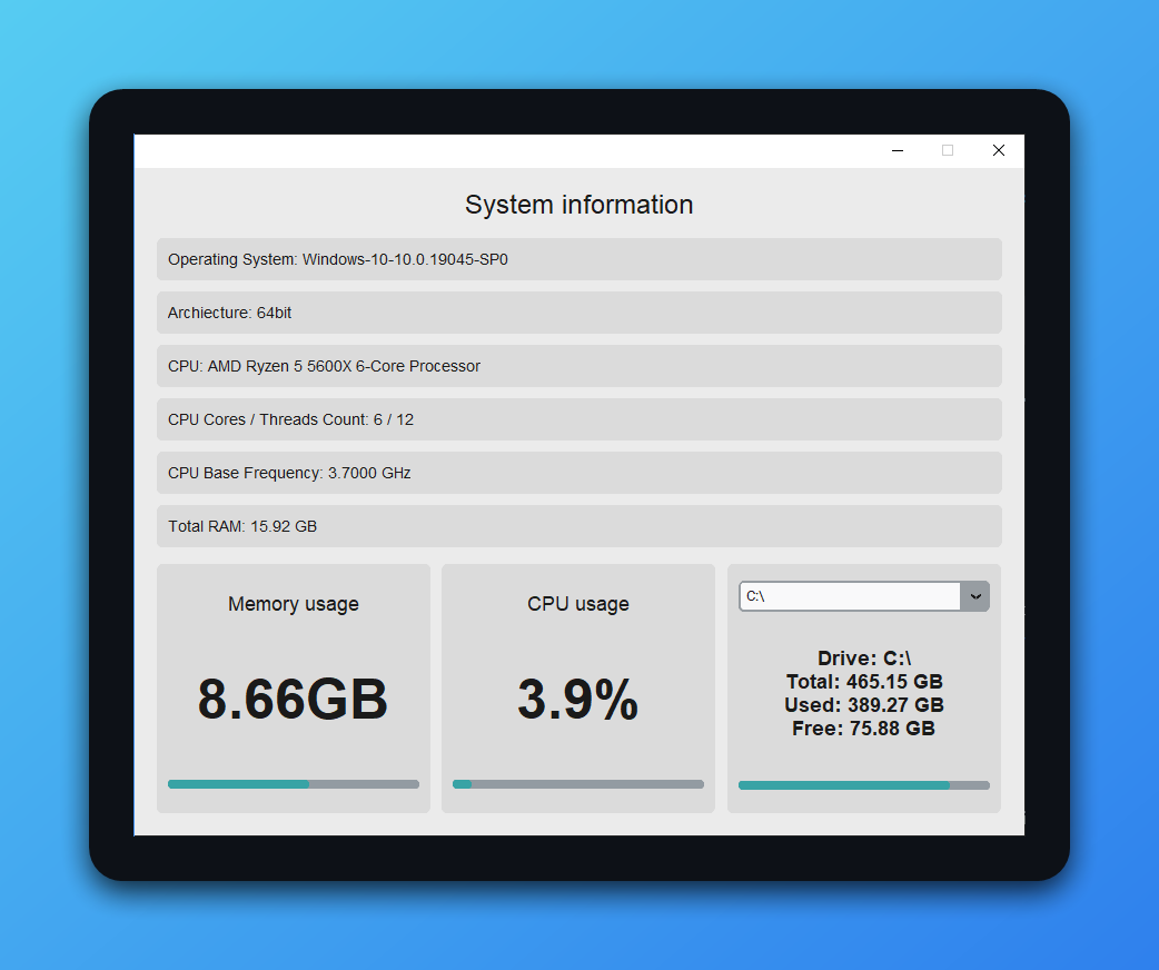 GitHub - Cal-M1/Python-System-Monitor: A simple GUI Hardware ...