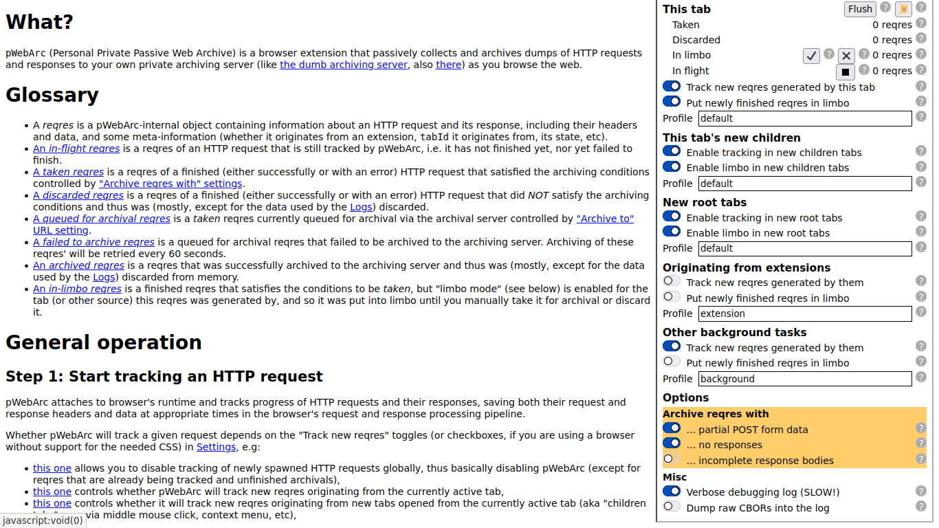 Screenshot of extension's help page. The highlighted setting is referenced by the text under the mouse cursor.