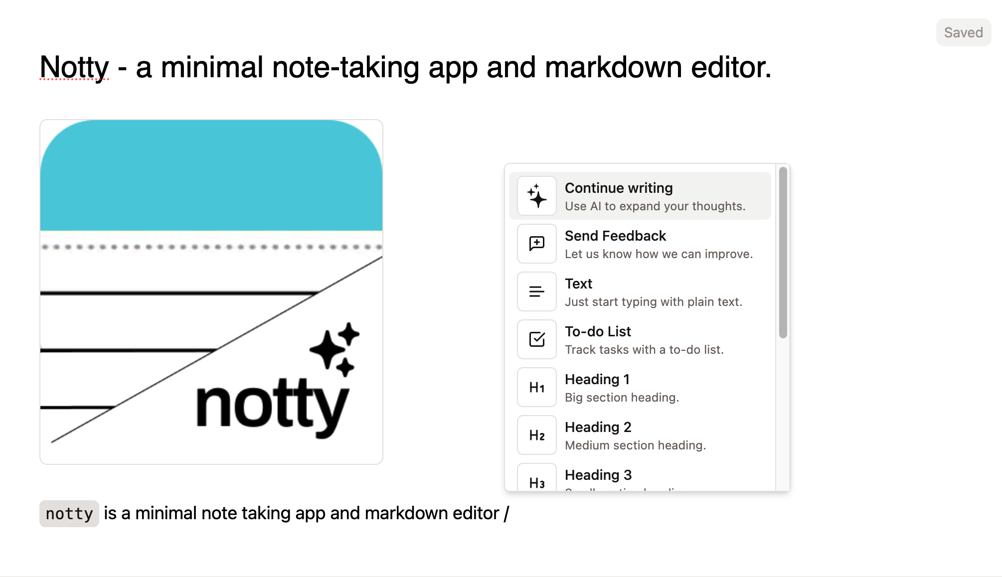 Notty is a simple, minimal AI powered note taking app and markdown editor