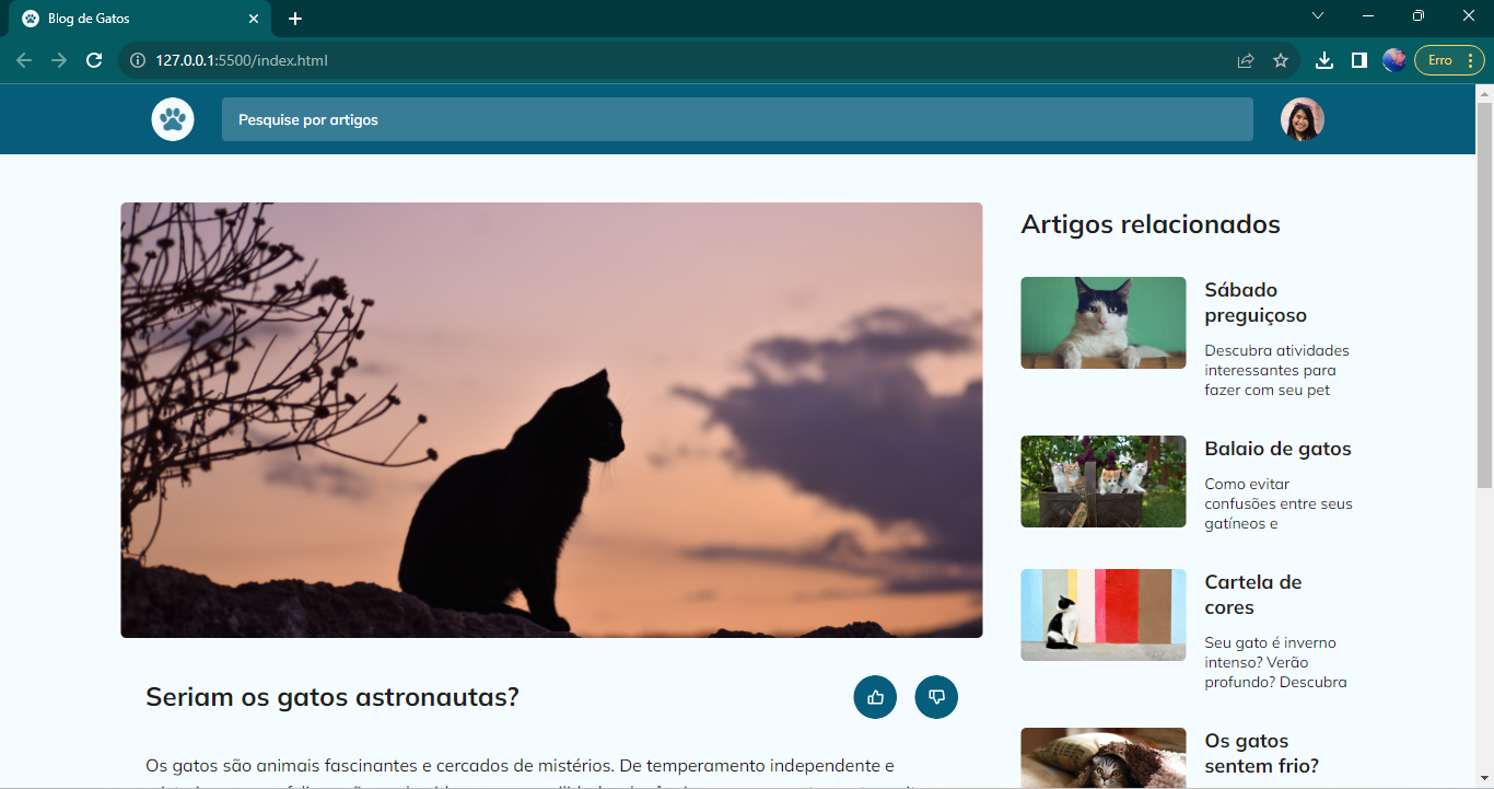 screenshot of projeto 09 blog de gatos desktop