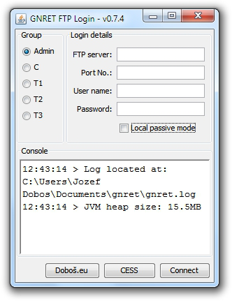 Figure 4: FTP Login window showing location of the log file.