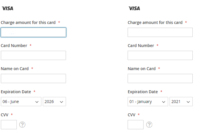 Filling the first and second credit card form