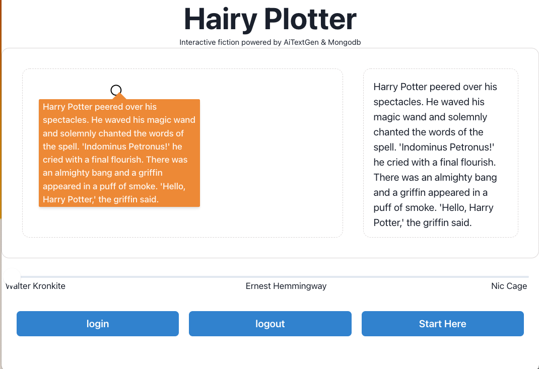 App screenshot hovering over the initial scene node to reveal its content