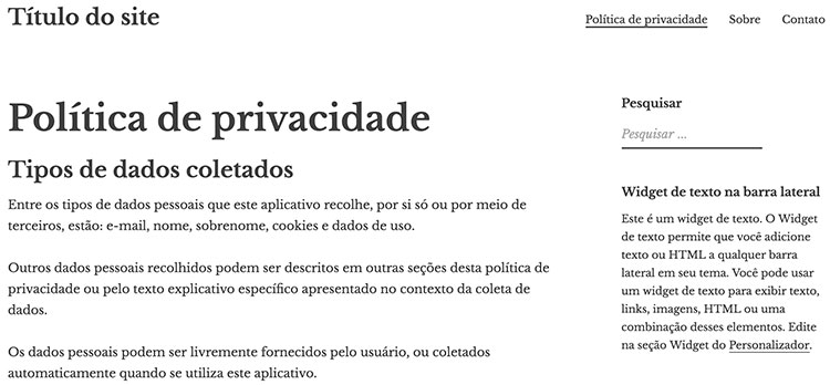 Página de política de privacidade