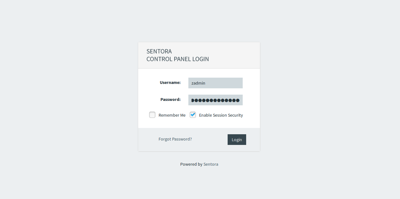 Grue for Sentora login screen screenshot