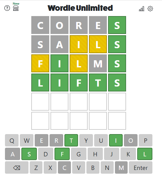 An image of a solved wordle board