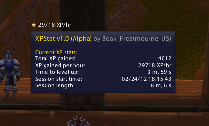 Tooltip shows various XP stats