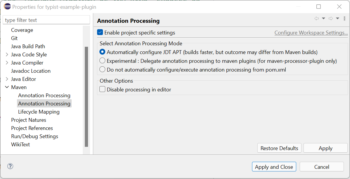 Properties > Maven > Annotation Processing
