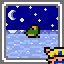 Frog in a moat under a starry night sky