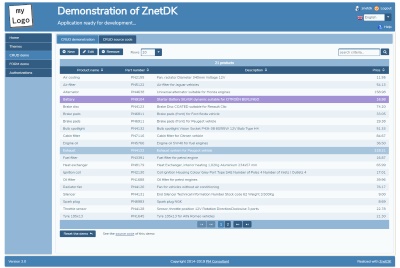 Screenshot of the ZnetDK demo App with classic template