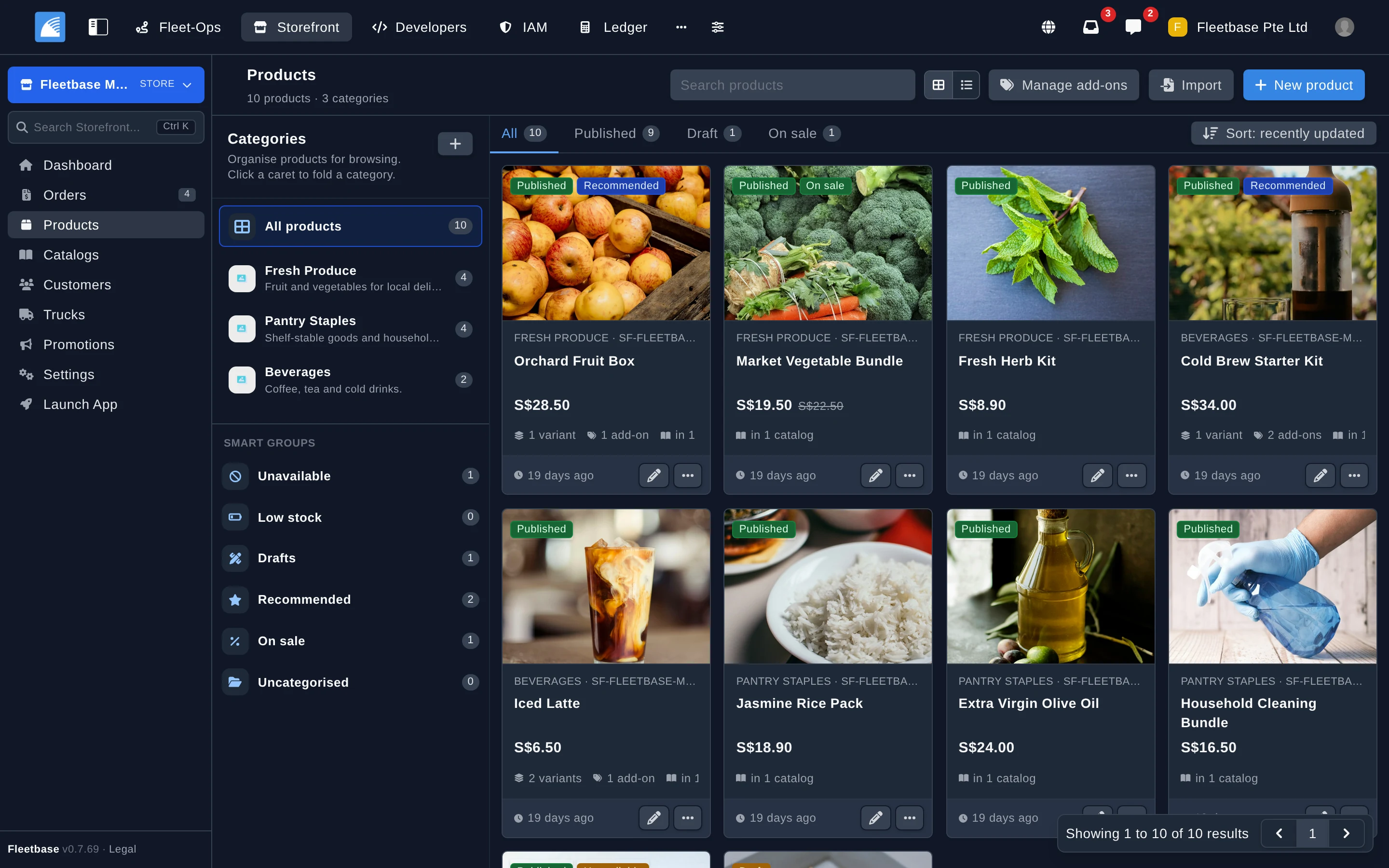 Storefront product catalog