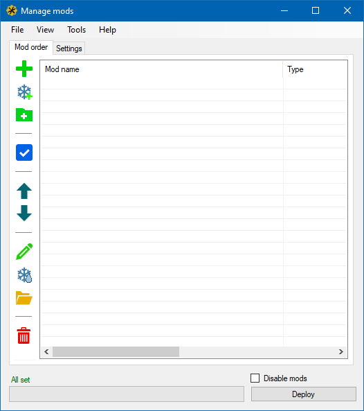 Screenshot of mod manager