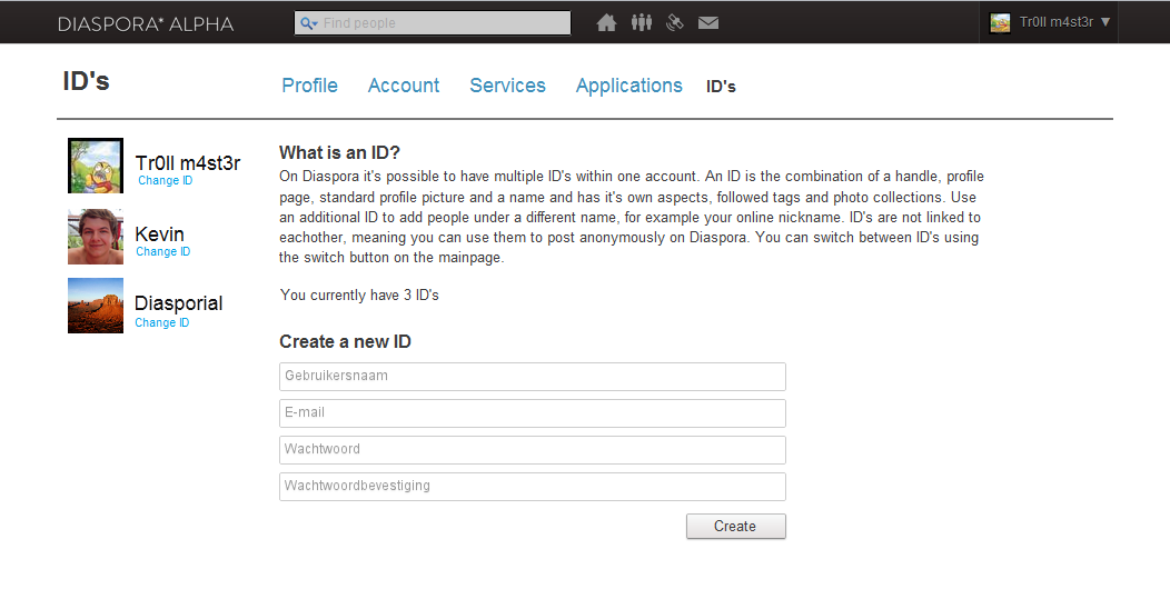 Multiple ID's in ID management screen