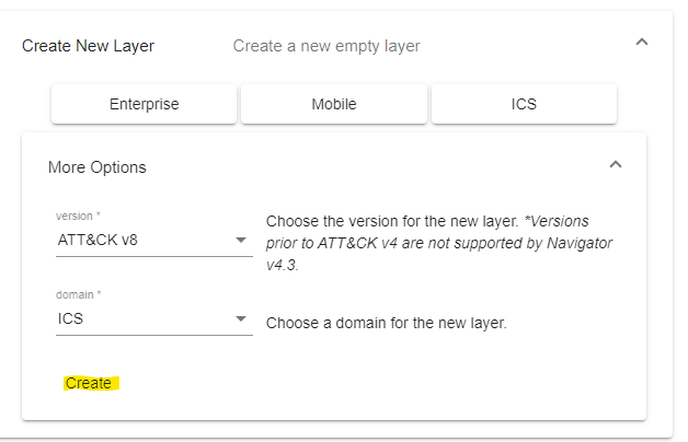 Create a new ATT&CK v8 ICS layer