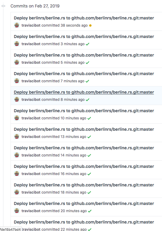 list of commits in 5 minute intervals