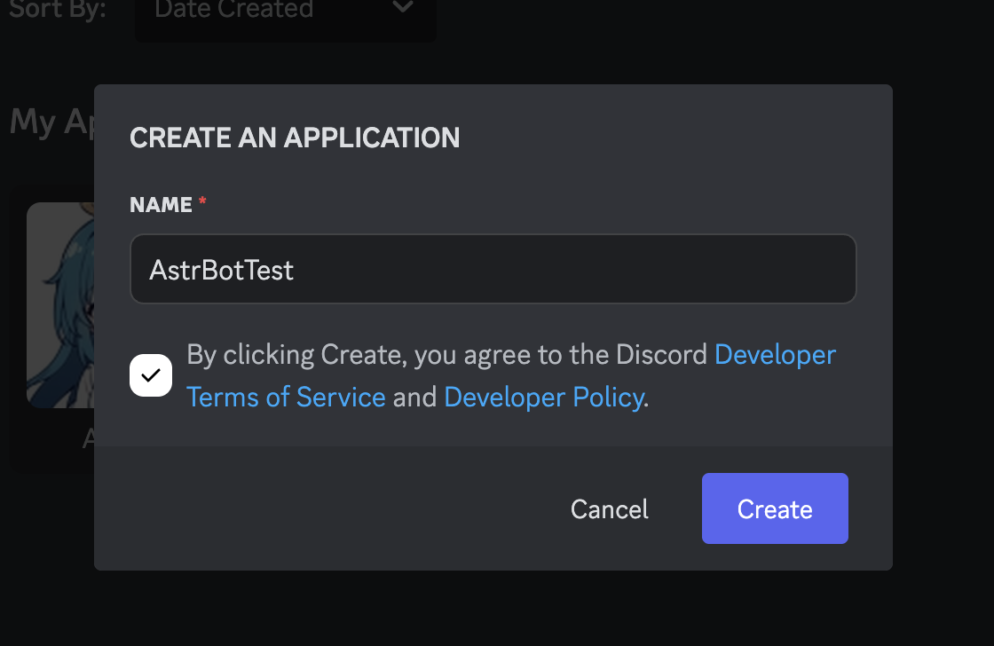 Create bot (enter name)